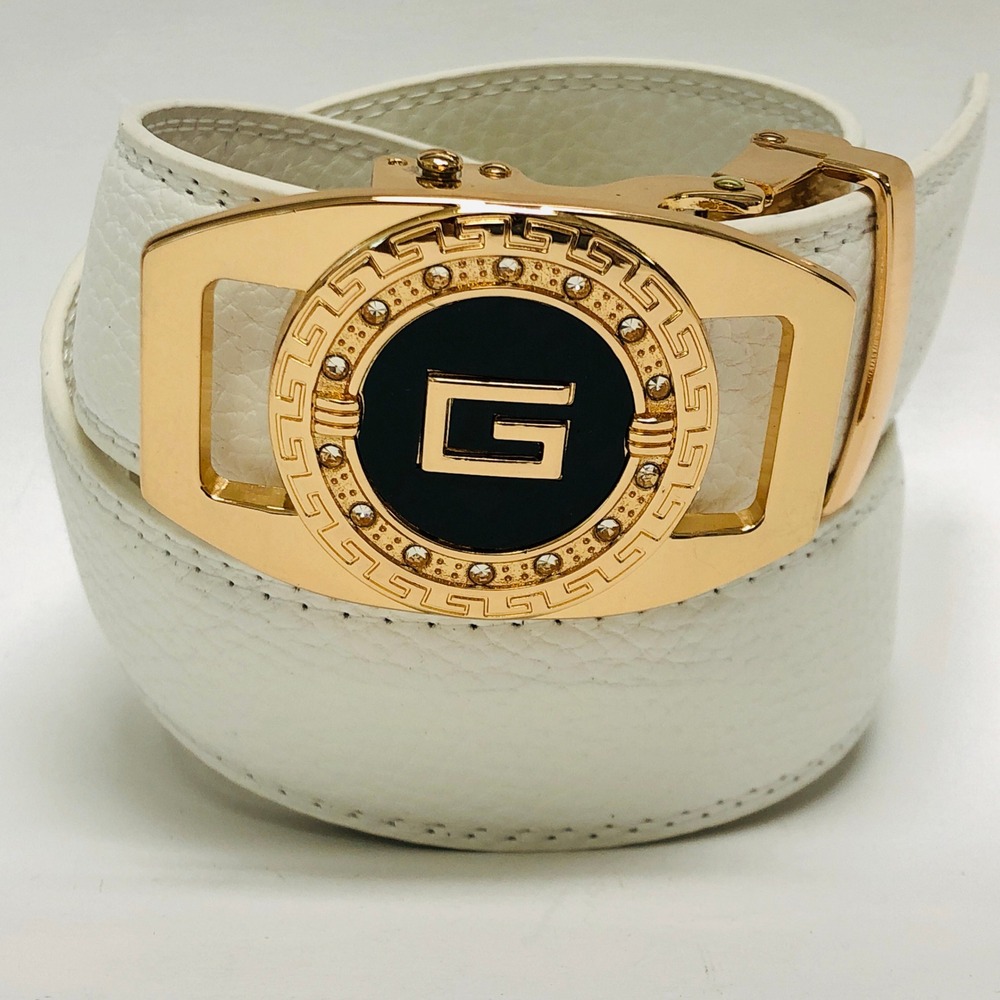 Designer White Belt Gold Buckle Fashion‎ Dress Belt Automatic Belt Cinturon